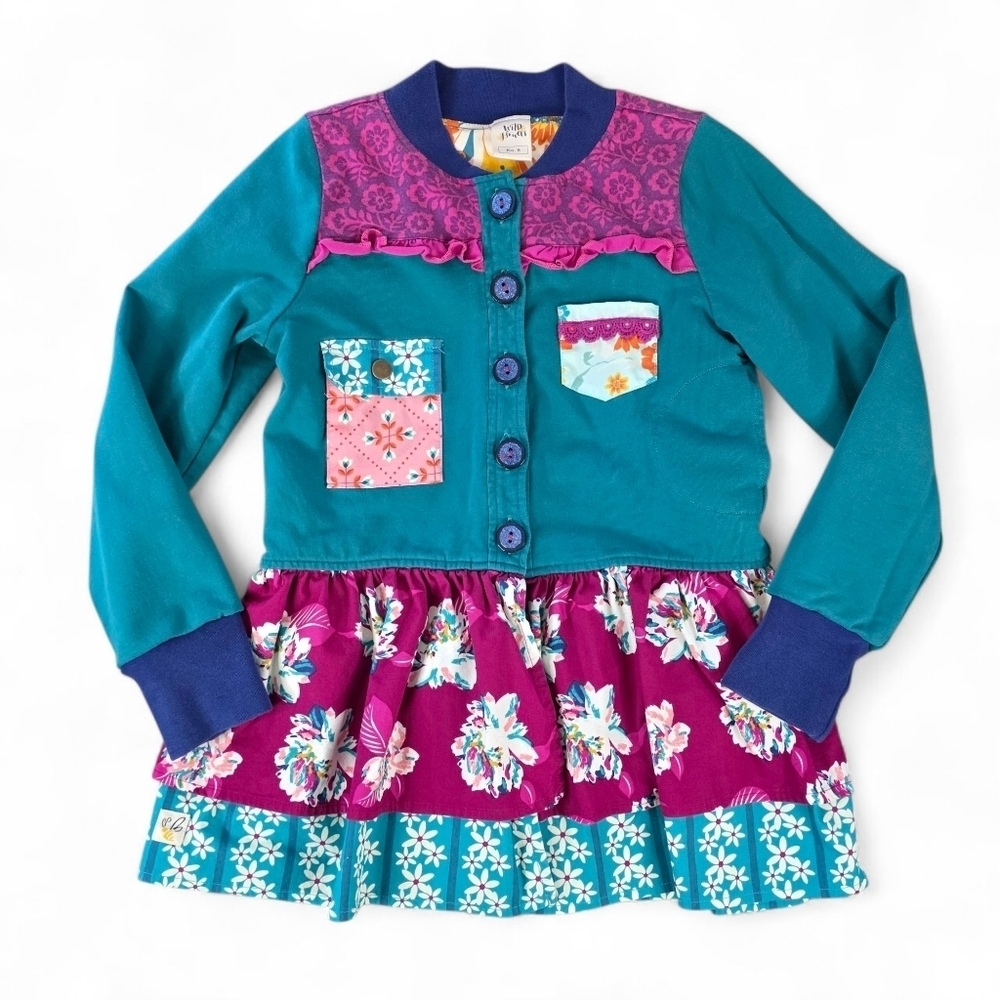 Wildflowers Be Bold Stand Up Girls Ruffle Multicolor Patchwork Jacket - Size 8